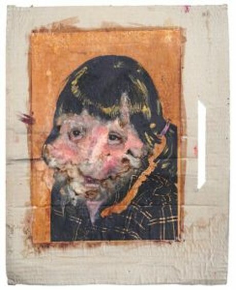 Portrait, Bearbeitete Kopie mit geschmolzenem Klebstoff auf Pappe, ca. 30x40