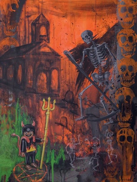 Katrin Schmidt Alles nur ein Spiel 2025 Acryl und Sprühfarbe 80 x 60 cm