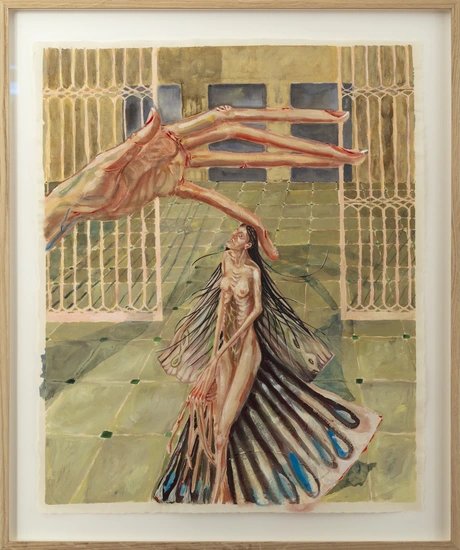 Nour El Saleh, Three doors down, 2025, oil on paper, 42 x 29.7 cm, 16 1/2 x 11 3/4 in, Courtesy of the Artist & GNYP Gallery, Credits Ludger Paffrath
