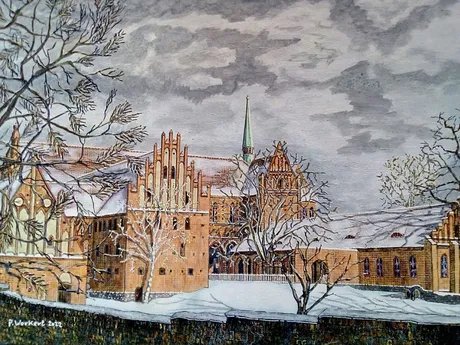 Gemälde Kloster ChorinWinter in Acryl 40 x 30 cm