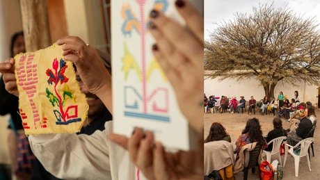 Präsentation des Buches „We Grow Because We Come Together“ von der Unión Textiles Semillas während des Treffens Asamblea Mismear.
