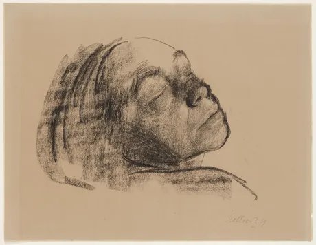 Selbstbildnis mit geschlossenen Augen nach hinten geneigt, 1909, Kreide