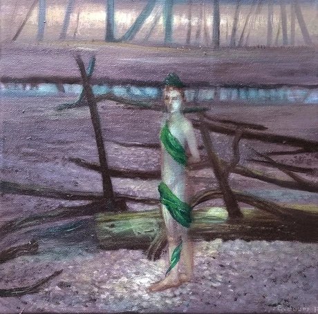 Evelyn Bauer, Baumstämme, 2017, Tempera auf LW, 30x30cm