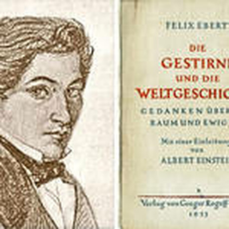 Portrait von Felix Eberty und Titel seiner Publikation „Die Gestirne und die Weltgeschichte“