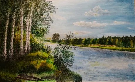 Nachmittagssonne am Oder-Havel-Kanal Eitempera Öl auf Presspappe 2024