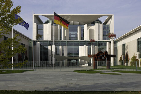 German Chancellery with a flag 