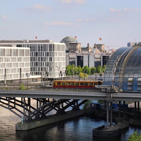 Exiting S-Bahn at Berlin Central Station in summer