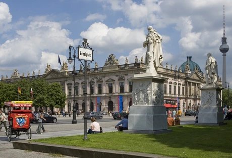 Sign "Bebelplatz" with people