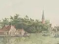 Dirck Verryck, Das Dorf Koudekerk bei Leiden, 1762, Vorzeichnung mit Graphitstift, Feder und Pinsel in Braun, Aquarell