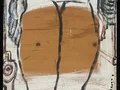 Annemirl Bauer, Wartende (Frau auf weggeworfener Schranktür / Gefunden auf dem Berge Prenzlau), 1985, Mischtechnik auf Holz, 139,5 × 41 cm