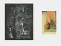 Yves Tanguy, Ohne Titel, 1946, Gouache auf schwarzem Papier / Max Ernst, Poire (Birne), 1925, Aquarell, Bleistift, Frottage auf Papier