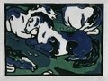Franz Marc, „Ruhende Pferde“, 1912, Farbholzschnitt, 17 x 22,9 cm (Druck)