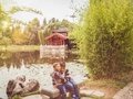 With children at the attraction Gardens of the World