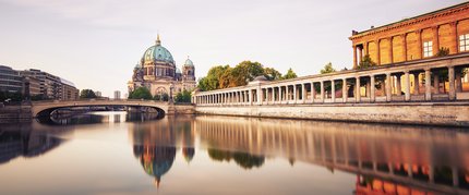 Berlin Cathedral with Museum Island in Berlin Berlin Cathedral with Museum Island in Berlin seen from river Spree