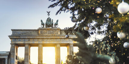 Titel: Brandenburger Tor behind christmas tree
		