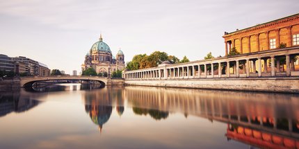 Berlin Cathedral with Museum Island in Berlin seen from river Spree