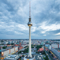 Berlin TV Tower with Berlin-Panorama. 