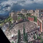 Panorama PERGAMON mit Blick von oberster Besucherplattform auf das Theater und die Akropolis