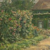 Max Liebermann: Blumenstauden am Gärtnerhäuschen nach Osten, 1923