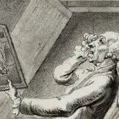 Daniel Chodowiecki, Der Kunstrichter, Detail, aus: Zeichnungen für den Physiognomischen Almanach, 1791/92, Pinsel und Feder in Grau, Schwarz und Braun