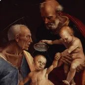 Luca Signorelli, Heilige Familie mit Zacharias, Elisabeth und dem kleinen Johannes (Detail), 1508