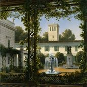 August Haun nach August Wilhelm Ferdinand Schirmer: Klein Glienicke, Gartenhof des Schlosses, 1854