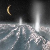 Künstlerische Darstellung von Cryovulkanismus auf Enceladus
