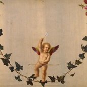 Adolf Senff: Amor auf einer zwischen Rosenbouquets hängenden Efeuranke, 1823