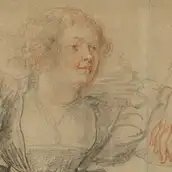 Peter Paul Rubens, Figurenstudie zum Liebesgarten, Detail, um 1631/32, schwarze Kreide, Rötel, mit weißer Kreide gehöht