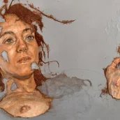 Sabatino Cerosimo, E se...?, Öl, Lack und Oxidation auf Stahl, 45x50 cm