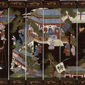 Zehnteiliger Koromandel-Lackschirm, China, Qing-Dynastie, 2. Hälfte 17. Jh., ehemals Sammlung Max von Wassermann