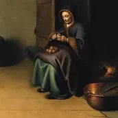 Gerard Dou, Interieur mit Äpfel schälender Frau (Detail), um 1630