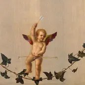 Adolf Senff: Amor auf einer zwischen Rosenbouquets hängenden Efeuranke, 1823