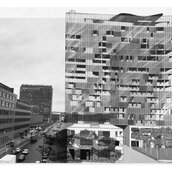 GSW Hauptverwaltung, Berlin, 1991, Collage: Tusche, Transparentpapier, Foto