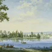 Johann Friedrich Nagel (Zuschreibung), Rheinsberg, „Ansicht der Insel Remus zu Rheinsberg“, um 1795