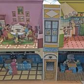 Modell eines eingerichteten Biedermeierhauses aus Papier