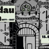 Comiczeichnung vom Spandauer Prison mit dem Schriftzug "Spandau Prison" und den Jahreszahlen 1877 - 1987