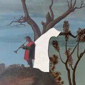 Vittore Carpaccio, Die Grabbereitung Christi, Detail aus der rechten oberen Ecke der „Grabbereitung Christi“ während der Abnahme des alten, nachgedunkelten Firnisses