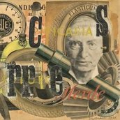 Collage von Raoul Hausmann mit verschiedenen Elementen in gelblichen Farben.