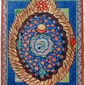 Miniatur »Das Weltenei« aus Rupertsberger Scivias-Kodex der Hildegard von Bingen, um 1175