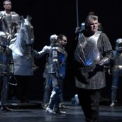 Ain Anger als Landgraf Hermann, Markus Brück als Wolfram, Peter Seiffert als TannhäuserBettina Stöß