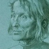 Albrecht Dürer, Der Baumeister Hieronymus von Augsburg, 1506, Pinsel in Schwarz, weiß gehöht, auf blauem venezianischen Papier