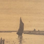 Hans am Ende: Torfboote auf der Hamme, um 1900, Radierung in Braun