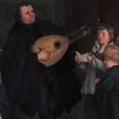Luther musizierend, Ausschnitt aus einem Gemälde von Gustav Adolph Spangenberg, 1875 Luther musizierend, Ausschnitt aus einem Gemälde von Gustav Adolph Spangenberg, 1875