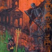 Katrin Schmidt Alles nur ein Spiel 2025 Acryl und Sprühfarbe 80 x 60 cm