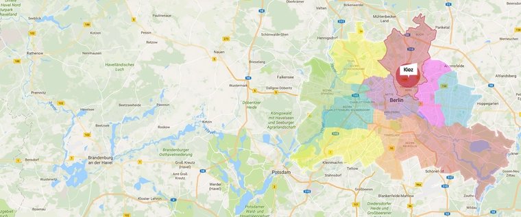 Map with Berlin's districts & neighbourhoods 