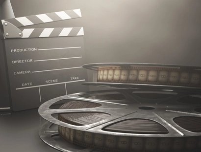 Movie reel and clapperboard, illustration