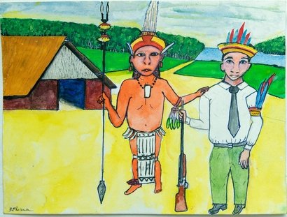 Zeichnung "Die Trennung der Indigenen und Weißen" des Desana-Künstlers Feliciano Pimentel Lana Sibé, V B 20049