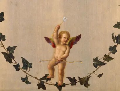 Adolf Senff: Amor auf einer zwischen Rosenbouquets hängenden Efeuranke, 1823