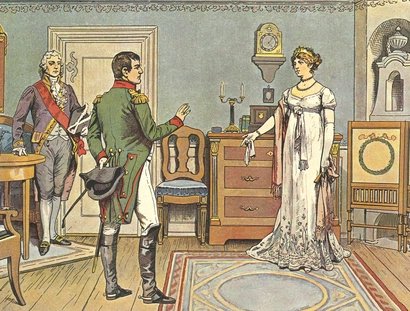 Unterredung mit Napoleon in Tilsit, 1807 aus: „Die Königin Luise in 50 Bildern für Jung und Alt“, Verlag Paul Kittel, Berlin 1896